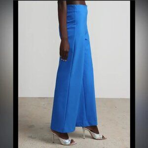 NEW NWT! CAROLINE COSTAS SILKY SATIN WIDE LEG PALAZZO PANTS ELASTIC WAIST sz M